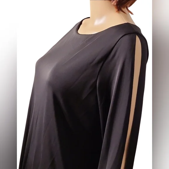 Bailey 44 Mini Layered Sheath Dress Long Sleeves Vegan Leather / Sz S / Black - Picture 6 of 16